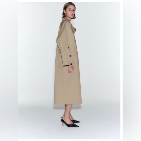 Zara Khaki Buttoned Oversized Trench Coat - Size MEDIUM - NWT *** LAST ONE*** - Picture 3 of 10